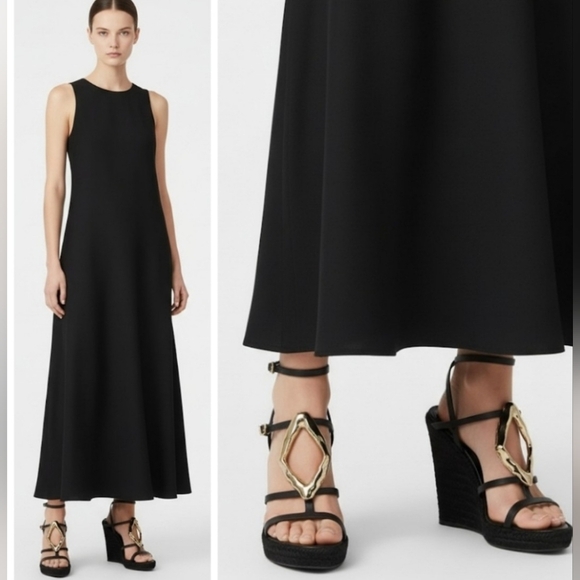 Schutz Amarilis Embellished Wedge Sandals In Black And Gold Size 11 B - Picture 2 of 16